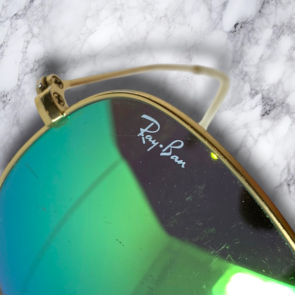 Ray-Ban Cockpit Aviator 112/19 Green Mirror 60mm Sunglasses + Case Cleaning Kit